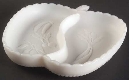 1950 Milkglass (Frosted) 9" Apple Shape 2 Part Relish