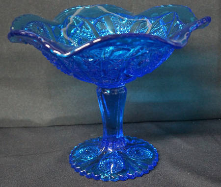 Daisy and Button Antique Blue Crimped Tall Compote