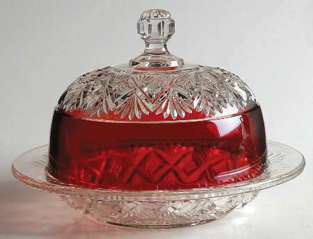 Diamonds with Double Fans Ruby Flash by Indiana Glass