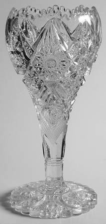 Feather Notching and Button Clear 9" Flower Vase