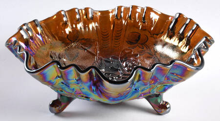 Luster Rose Amber Carnival 8" 3-Toed Footed Bowl