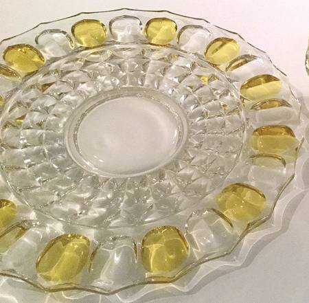 Lotus Blossom Yellow Flashed Footed Cake Plate