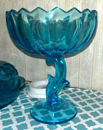Lotus Blossom Blue Round Compote (Height X Width)