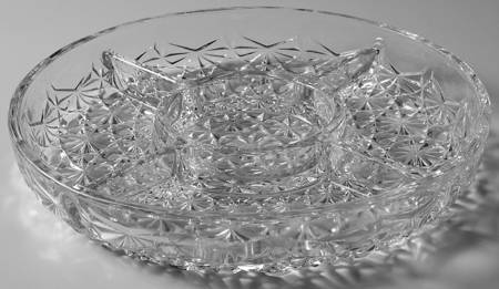 Daisy and Button Clear 10" Round 5 Part Relish by Indiana Glass