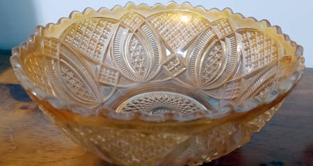 Diamond Ring Marigold 8" Round Crimped Bowl
