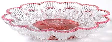 Hobnail (Red Trim) 9" 12 Egg, Round Egg & Relish Tray