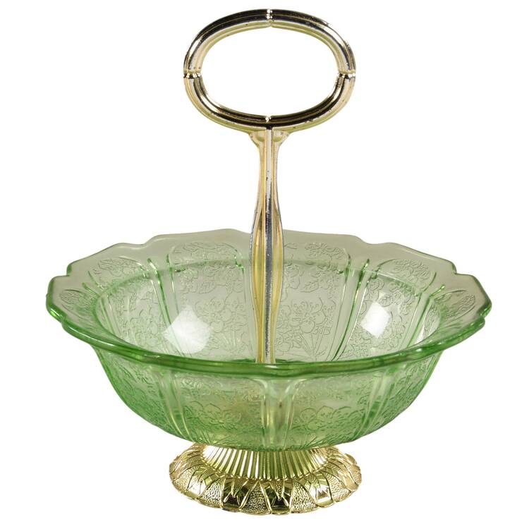 Cherry Blossom Green Handled Footed Nut Dish HC