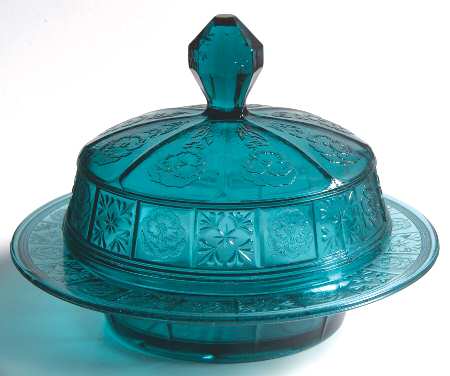 Doric and Pansy Teal Green Round Covered Butter