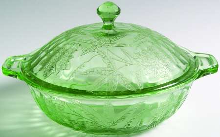 Floral Green Covered Round Vegetable, 9" Base