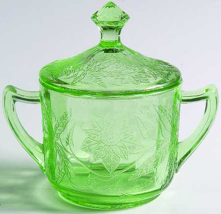 Floral Green Sugar Bowl & Lid