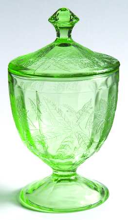 Floral Green Footed Candy Dish & Lid