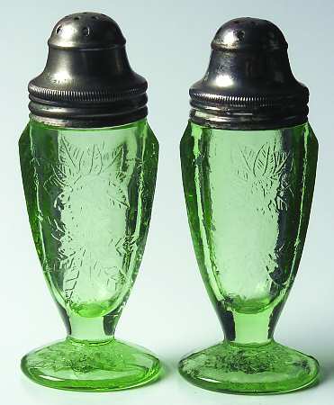 Floral Green Footed Shaker Set & Metal Lids