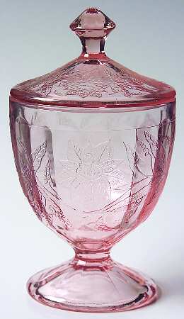 Floral Pink Footed Candy Dish & Lid by Jeannette