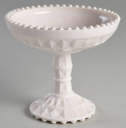 Shell Pink Milk Glass Round Compote (Height X Width)