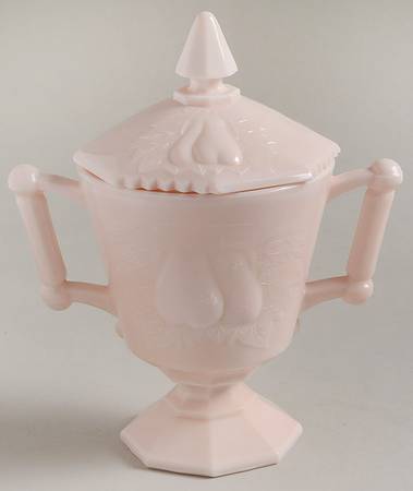 Shell Pink Milk Glass Footed Sugar Bowl & Lid