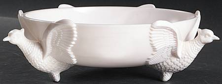 Shell Pink Milk Glass Footed Pheasant Bowl