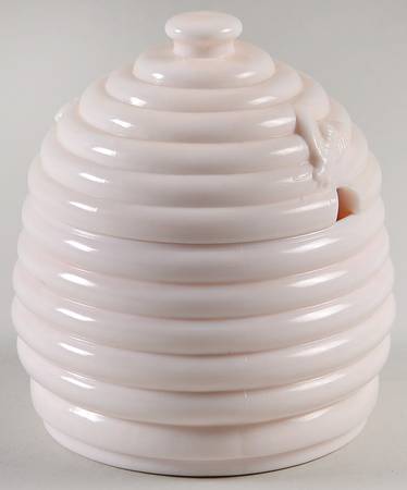 Shell Pink Milk Glass Honey Pot & Lid