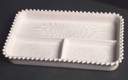 Shell Pink Milk Glass 12" Rectangular 3 Part Celery/Relish