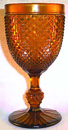 Diamond Point Amber Water Goblet
