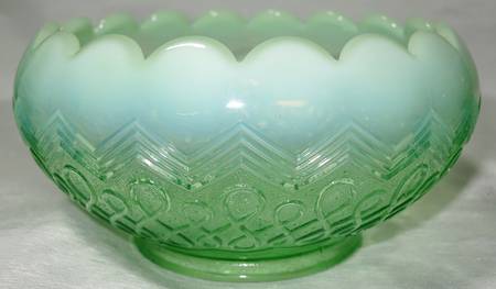 Many Loops Green Opalescent Rose Bowl