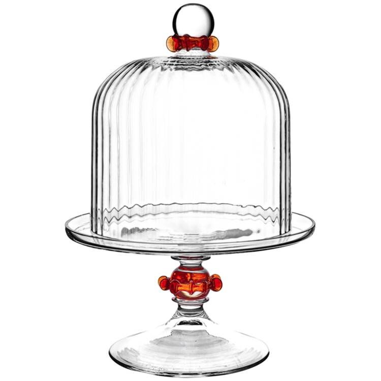 Nell Ruffle-Ruby Cake Stand-High 8" Diameter with Dome
