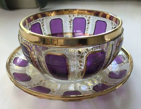 Gold Panel Amethyst Finger Bowl & Underplate