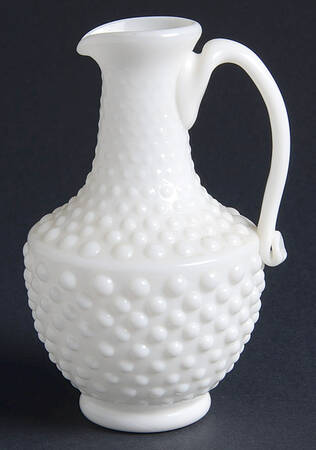 Hobnail Milk Glass Handled Cruet No Stopper