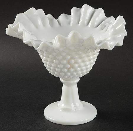 Hobnail Milk Glass Round Compote (Height X Width)