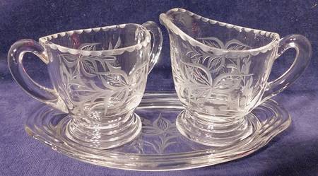 Rose Leaf Creamer, Sugar and Tray Set