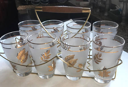 Golden Foliage Metal Holder for Highball (Set of 8)