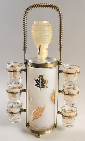 Golden Foliage Liquor Bottle Set (Bottle, 6 Shots & Metal Stand) by Libbey Glass Company