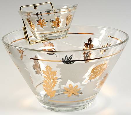 Golden Foliage Chip & Dip Dessert Set with Metal Handle