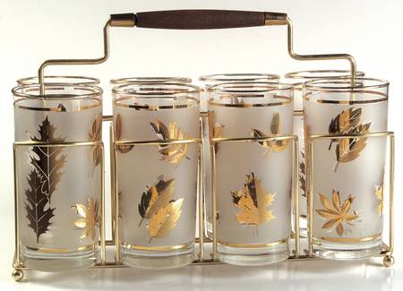 Golden Foliage Tumbler Set (8 TUM12 and Metal Holder)