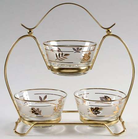 Golden Foliage 4pc Dessert Set (3 Footed Dessert & Metal Stand)