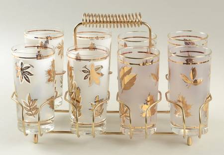 Golden Foliage Tumbler Set (8 TUM12 and Metal Holder)