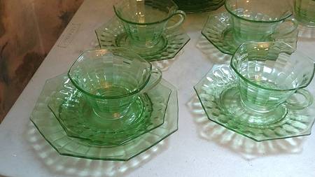 Octagon Bamboo Optic Green Cup & Saucer Set
