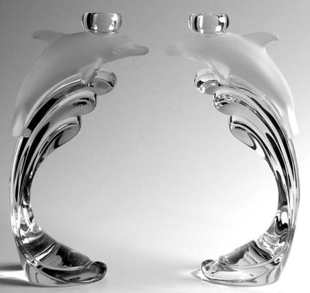 Crystal Dolphin (Set of 2) 9" Single Light Candlesticks