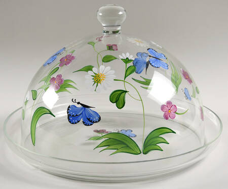 Butterflies and Blossoms Cake Plate with Glass Dome
