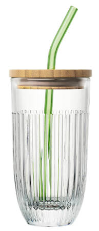 Ouessant Smooth Set (Tea Glass, Wood Lid, Glass Straw & Straw Cleaner)