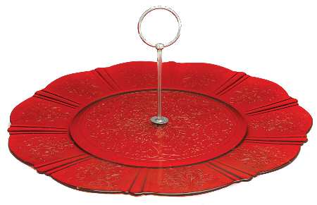 American Sweetheart Red Sandwich Plate with Metal Handle