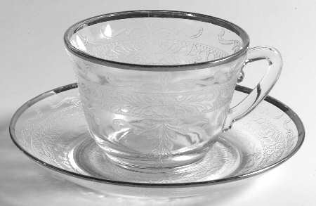 Stippled Rose Band Clear with Platinum Cup & Saucer Set
