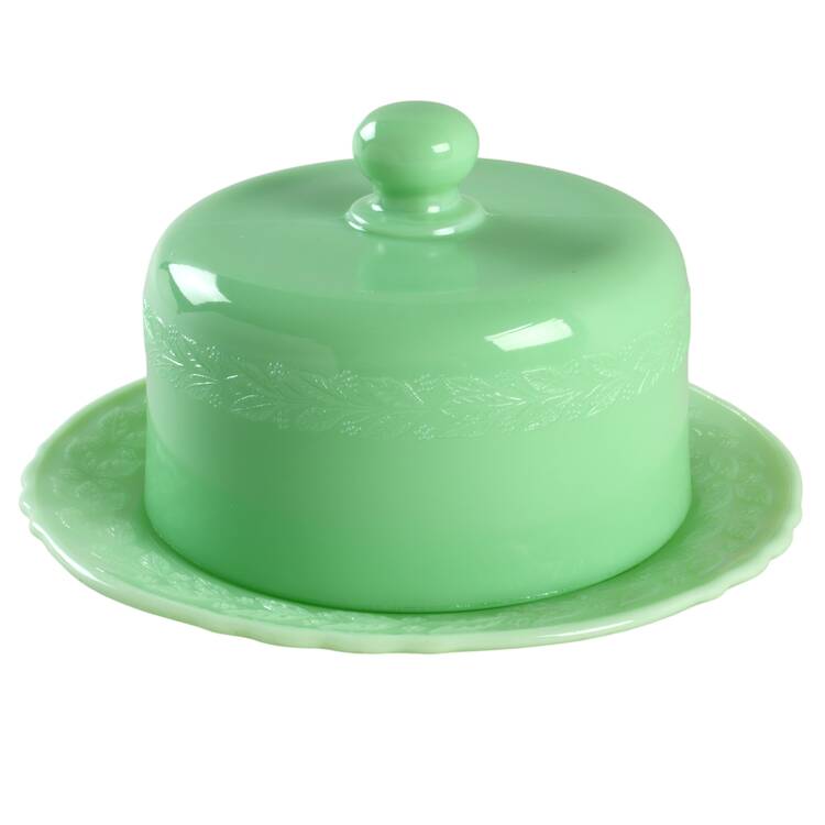 Laurel Jadite Green Cheese & Cover (7" Salad Plate & Cheese Cover)