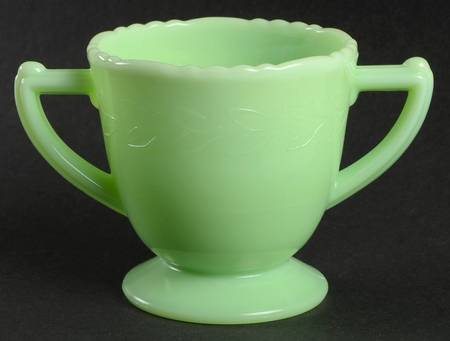 Laurel Jadite Green Sugar-Open