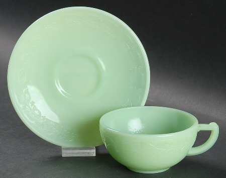 Laurel Jadite Green Child's Cup & Saucer Set