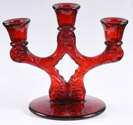 Rock Crystal Red 3 Light Candlestick