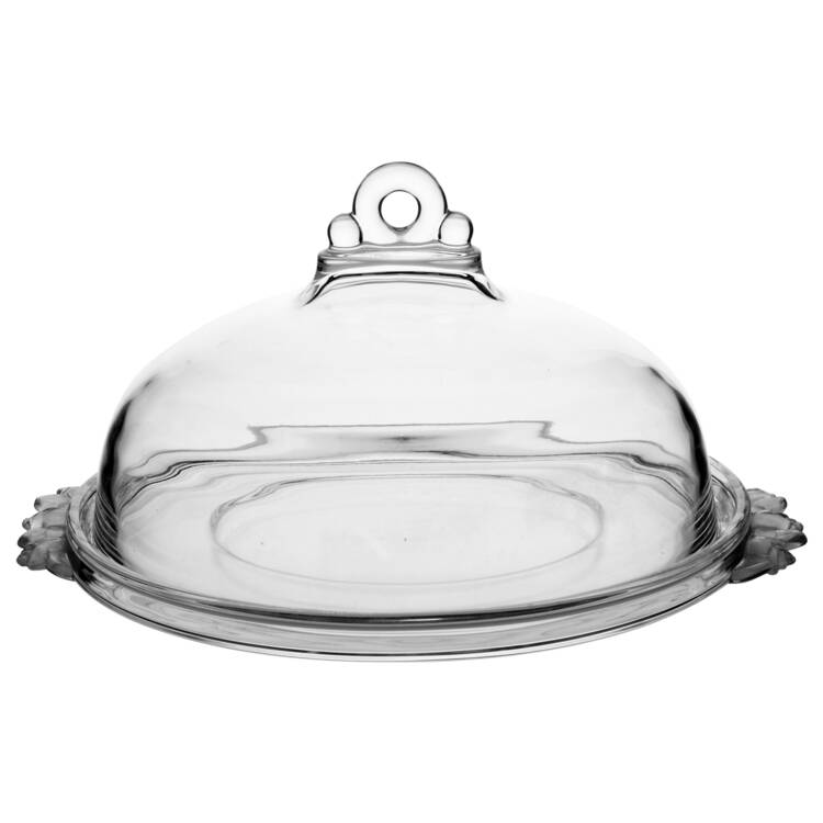 Satin Rose Handled Cake Plate with Glass Dome