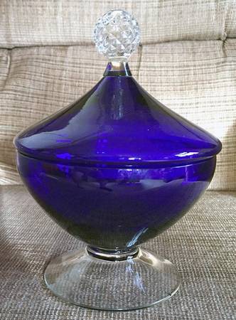 Golf Ball Cobalt Blue (Ritz Blue) Candy Jar & Lid