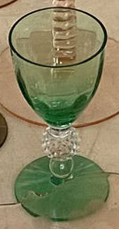 Golf Ball Light Green Bowl and Foot (Optic) Cordial Glass