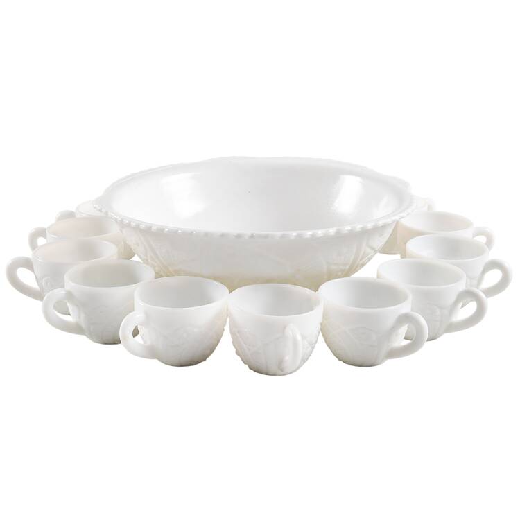 The Concord Milk Glass (13 Piece) Punch Set (PUN + 12 PCU) by McKee
