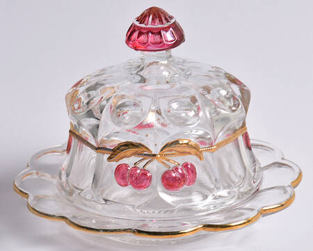 Cherry Thumbprint Decorated Child's Round Butter & Lid